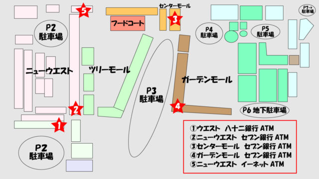 軽井沢アウトレットのATM5カ所の地図
