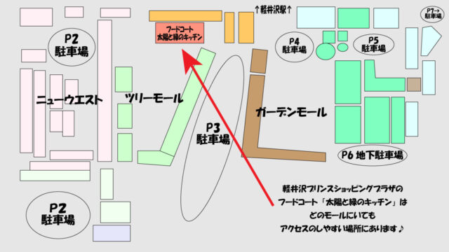 軽井沢アウトレットのフードコートの位置がわかるマップ