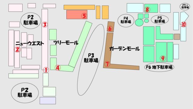 軽井沢アウトレットの事前精算機のある場所のフロアマップ