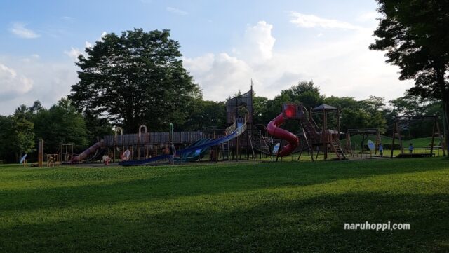 中軽井沢にある湯川公園の遊具の全体図の写真